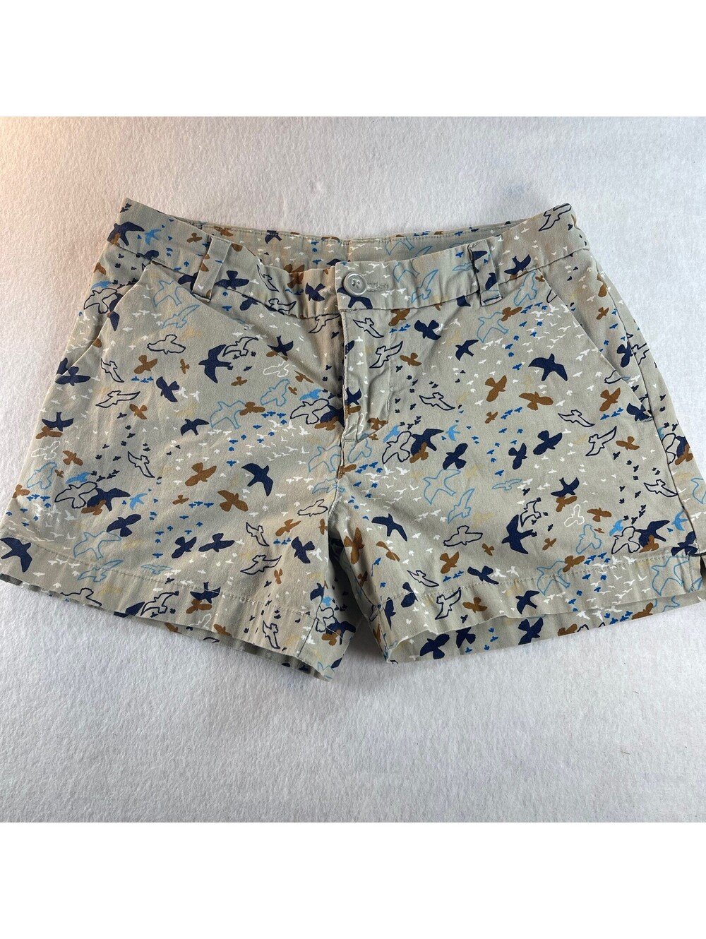 Patagonia Women’s Shorts Chino All-Wear size 0 Tan Bird Print 4" Inseam hiking